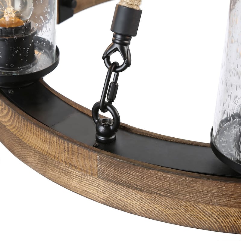 Carbon Loft Farmhouse 6-Light Wagon Wheel Wood Chandelier for Dining Room