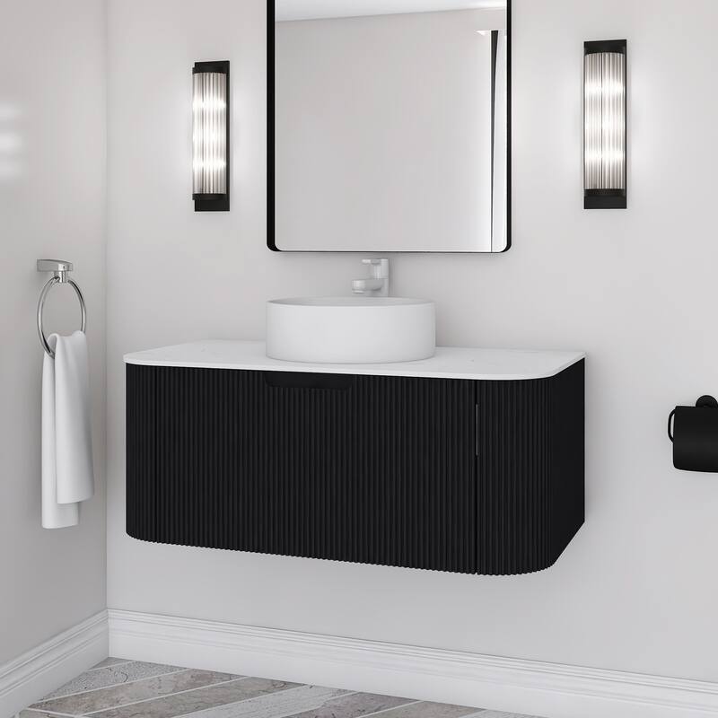 Plywood Wall-Mounted Bathroom Vanity Set with Integrated Ceramic Sink in Natural Wood