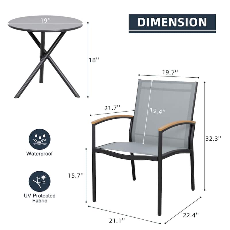 3-Piece Outdoor Bistro Set with Textilene Fabric – All-Weather Patio Conversation Set for Garden, Balcony & Poolside - N/A