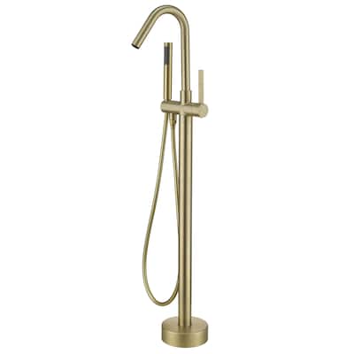 45"H Solid Brass Single Handle Floor Mounted Freestanding Tub Filler with Handheld Shower