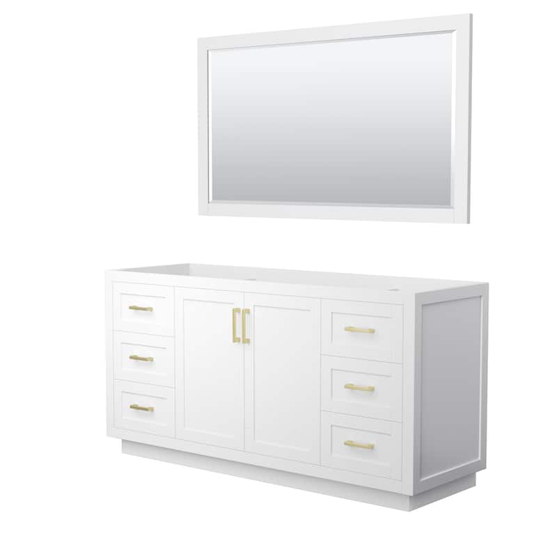 Miranda Bathroom Vanity Cabinet, 58-Inch Mirror - 66-Inch Single - White, Brushed Gold Trim, No Top