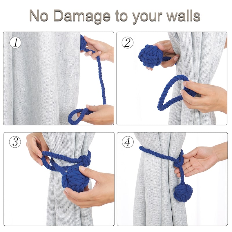 Curtain Tieback 24 Inch Holdback Decorative Rope Curtain Holder Blue - 1pcs