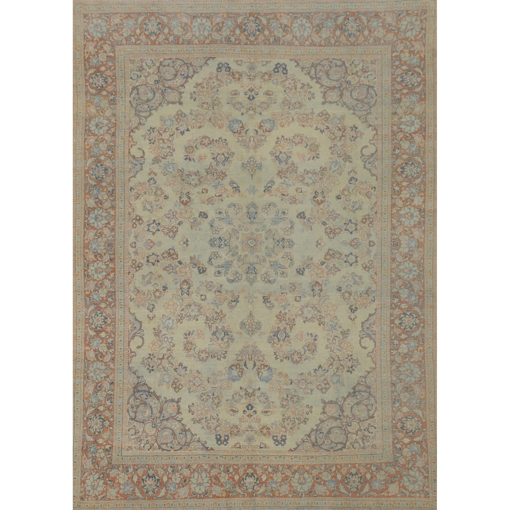 Hand Knotted Oriental 100% Wool Carpet Traditional Floral Beige & Ivories Mahal Area Rug - 13' 5'' X 9' 11''