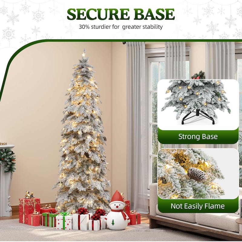 Elegant Pre-Lit Artificial Christmas Tree Collection , Multiple Styles with Remote Control & Snow Flocking