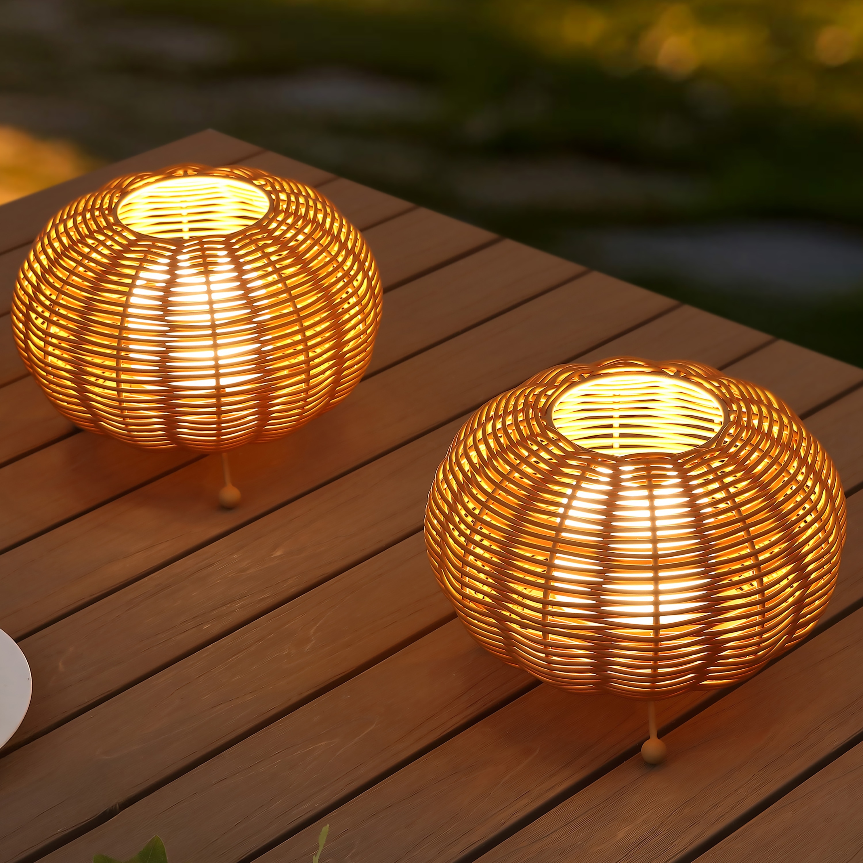 JONATHAN Y 5.75" Cordless LED Rattan Dimmable Table Lamps, (Set of 2) - Indoor/Outdoor