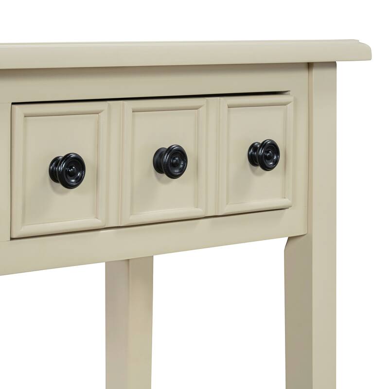Rustic Console Table with Open Shelf and Rubber Wood Legs