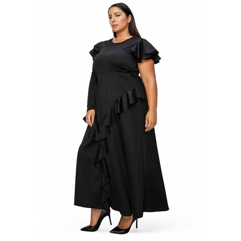 L I V D Plus Size Vivienne Ruffled Maxi Dress - 1X - Beige