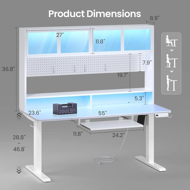 Electric Standing Desk Storage Height Adjustable Gaming Desk Hutch Pegboard