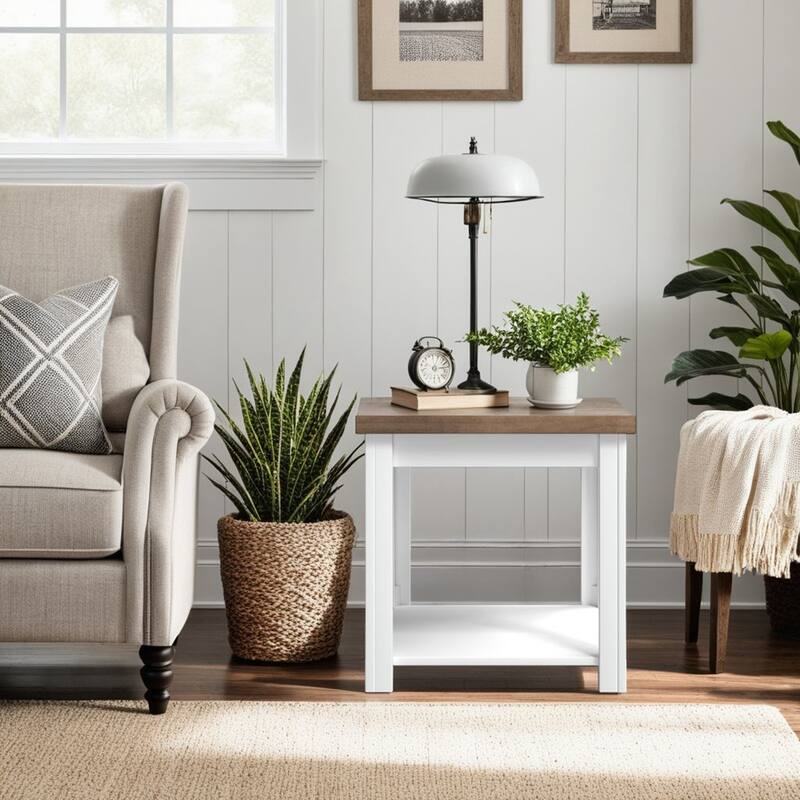 Bridgevine Home Modern Farmhouse 24 inch Side Table, No Assembly Required, Two-Tone Finish - Jasmine Whitewash and Barnwood