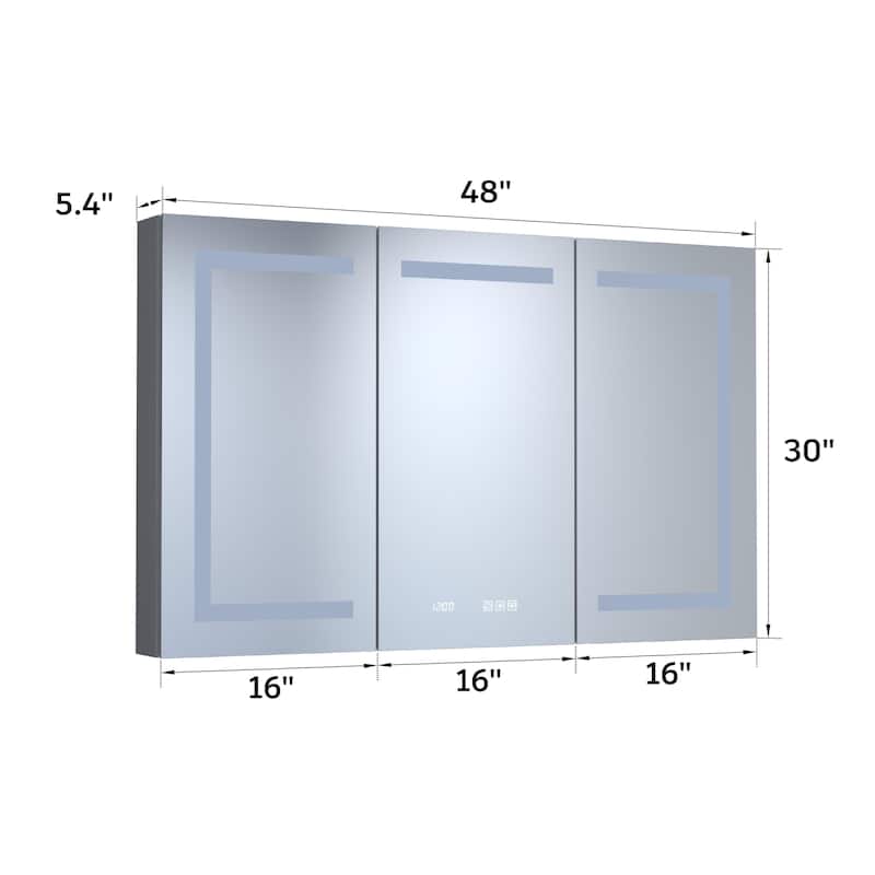 GDFStudio - Delmar Modern Aluminum LED Lighted Medicine Cabinet with Mirror Anti Fog and Digital Clock