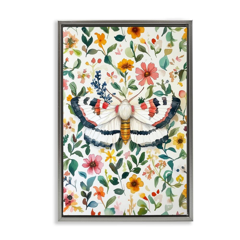 Stupell Butterfly & Bright Flowers Framed Floater Canvas Wall Art Design By The Dutch Lady
