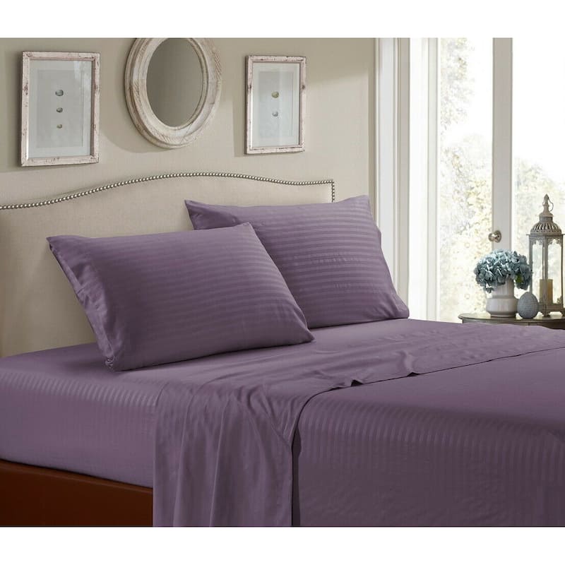 1800 Series Cotton Satin Feel Dobby Stripe Sheet Set - Assorted colors and sizes - Twin / Twin XL - Eggplant