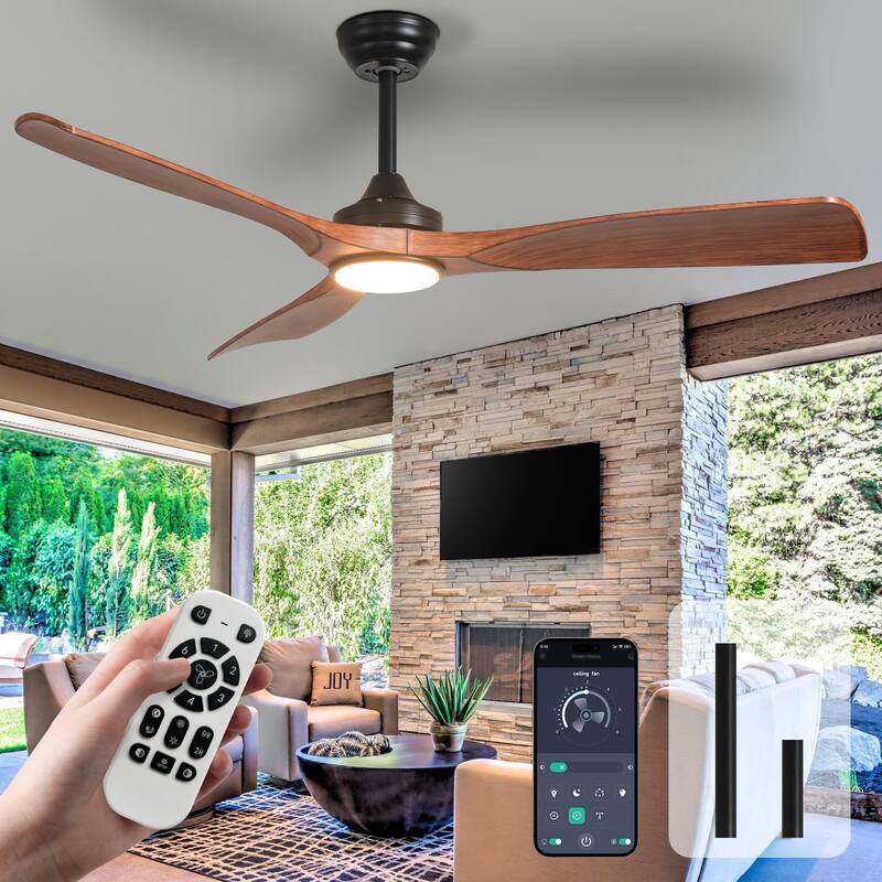 52 in. Indoor/Outdoor Dimmable Ceiling Fan With Light for Patios, Modern Noiseless Ceiling Fan with Remote APP Control