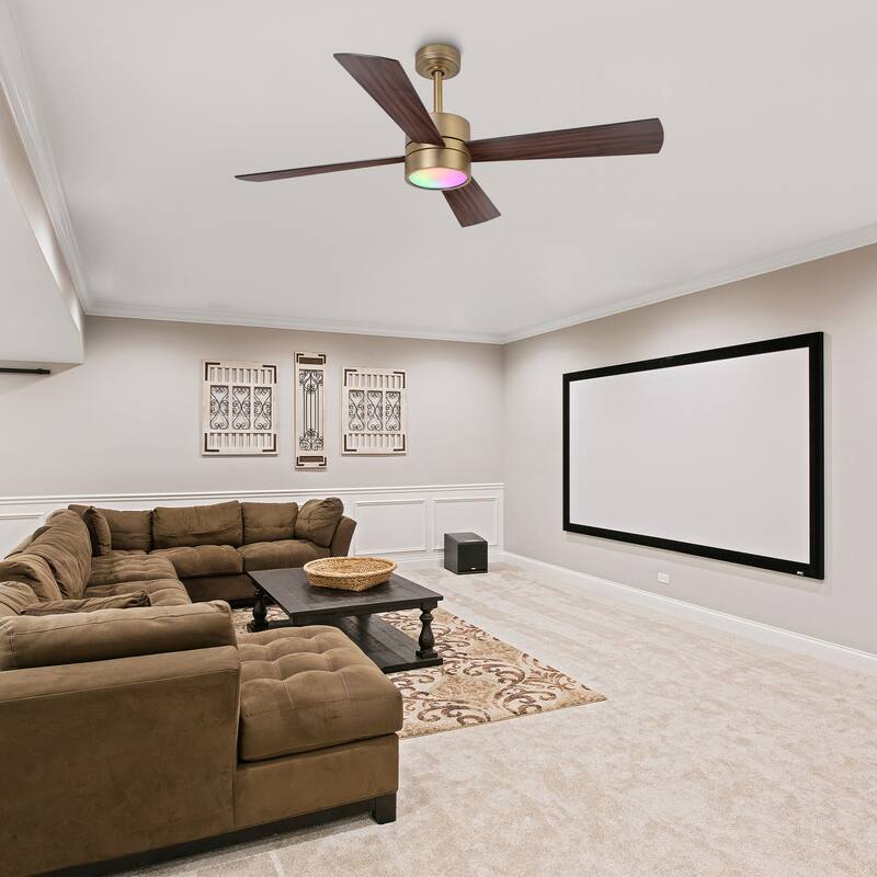 52" Black/ Distressed Brass Smart Dimmable RGB Ceiling Fan with Remote and App Control