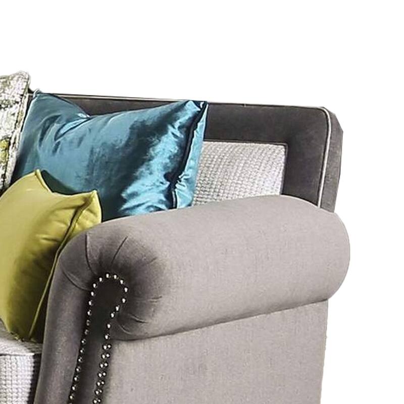 Loveseat with Rolled Arms and 4 Accent Pillows, Gray