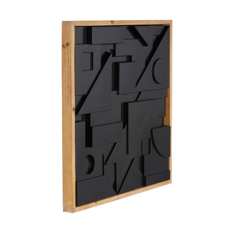 Wood Geometric Dimensional Textured Squares or Layered Shape Living Room Wall Decor with Brown Frame - Black - Roche River Decor