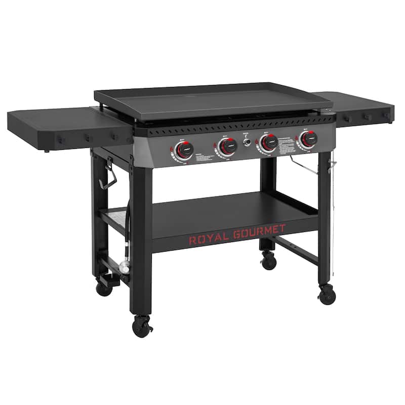 Royal Gourmet 34-Inch 4-Burner Gas Griddle with Side Shelves