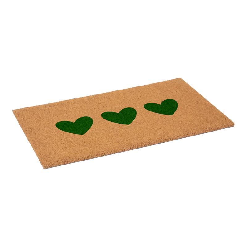 HomeRoots 24" X 36" Brown And Green Three Hearts Outdoor Coir Door Mat - 24.00' X '36.00