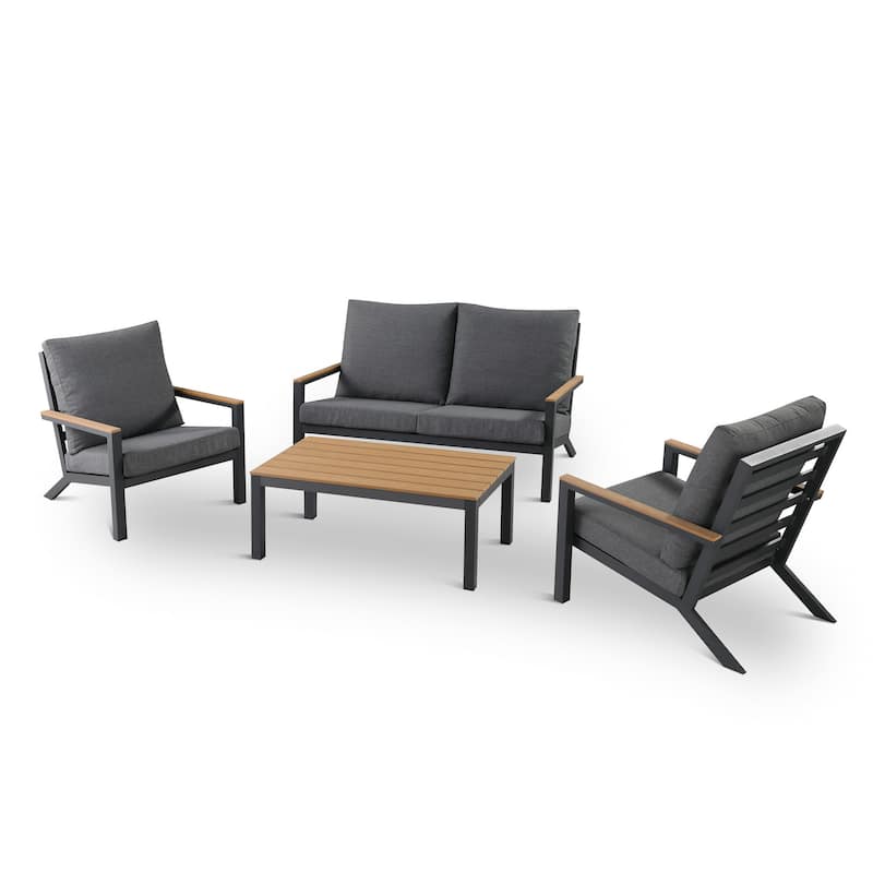Vermont 4-Piece Aluminum Conversation Set with Slatted Faux Wood Top