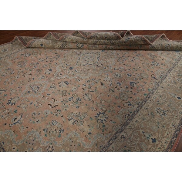 Mashad Persian Vintage Area Rug Hand-knotted Wool Carpet - 9