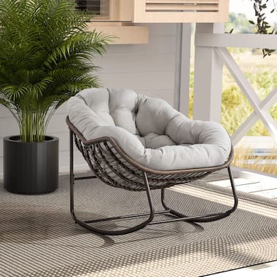 Outdoor Rattan Rocker Recliner Chair With Polyester Padded Cushion
