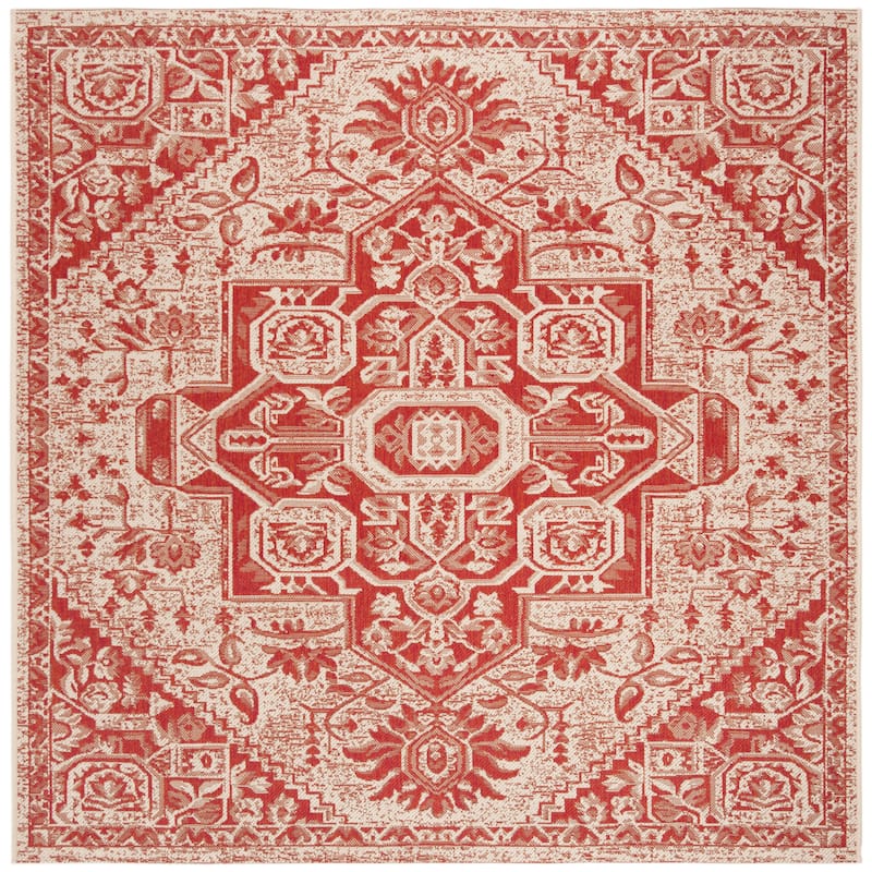 SAFAVIEH Linden Ludmyla Indoor/ Outdoor Waterproof Patio Backyard Rug - 8' Square - Red/Creme