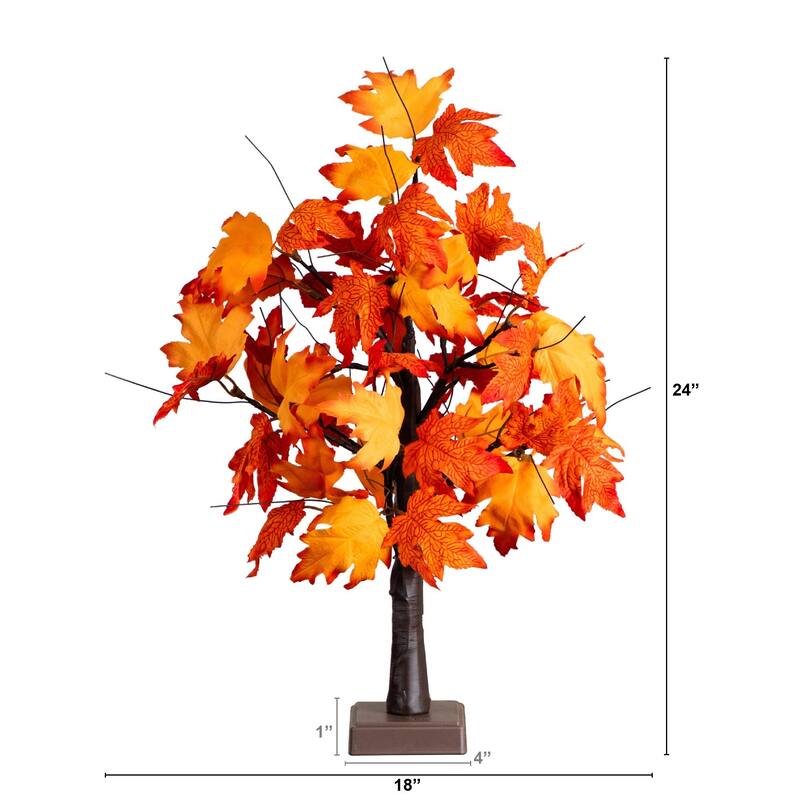 Pre-Lit Autumn Maple Artificial Fall Harvest Tree - 2' - Warm White LED Lights