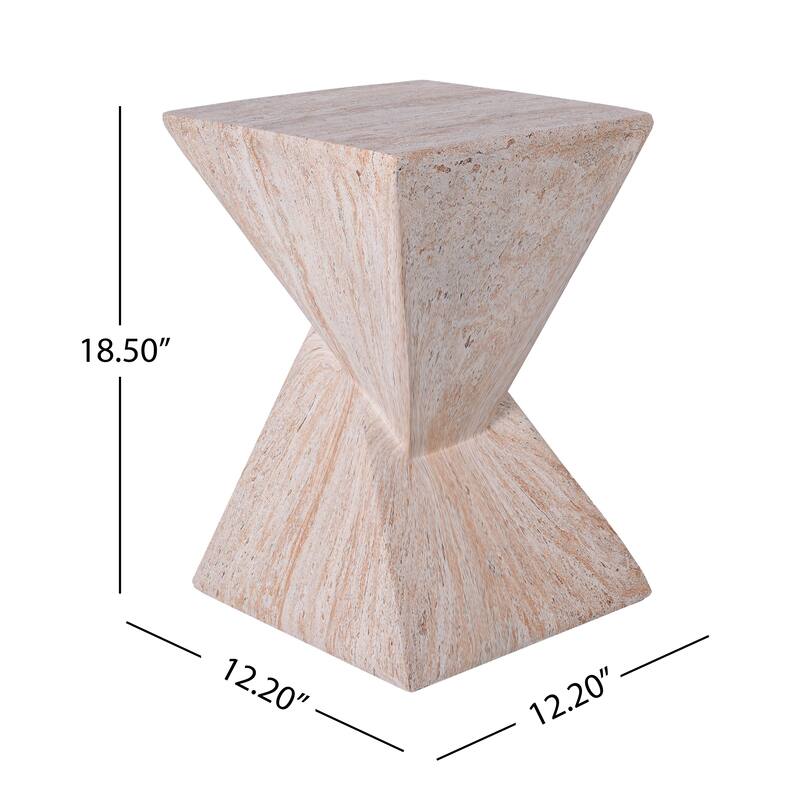 Christopher Knight Home - Modern Indoor/Outdoor 18.5"H Geometric Faux Marble MgO Accent Side Table with Sculptural Fluted Design