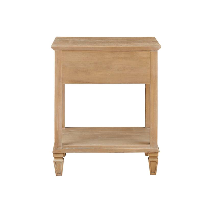 Roomfitters Nightstand, French Countryside Bedside Table with Storage and Open Shelf, Light Natural