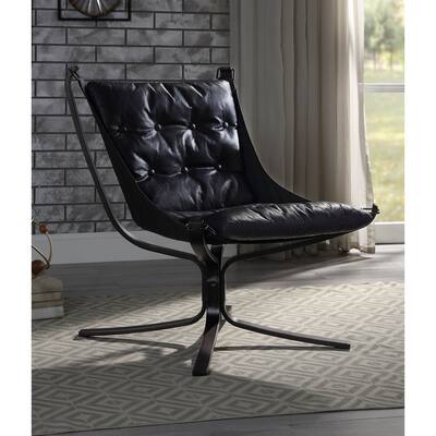 Modern High-End Luxury Style Button Tufted Lounge Accent Chair with 4-Star Base and Top Grain Leather