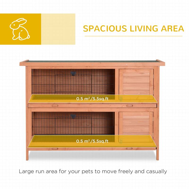 Orange Fir Wood Hutch with Metal Wire, Roof and Removable Trays - 53.75" L x 19.75" W x 36.5" H