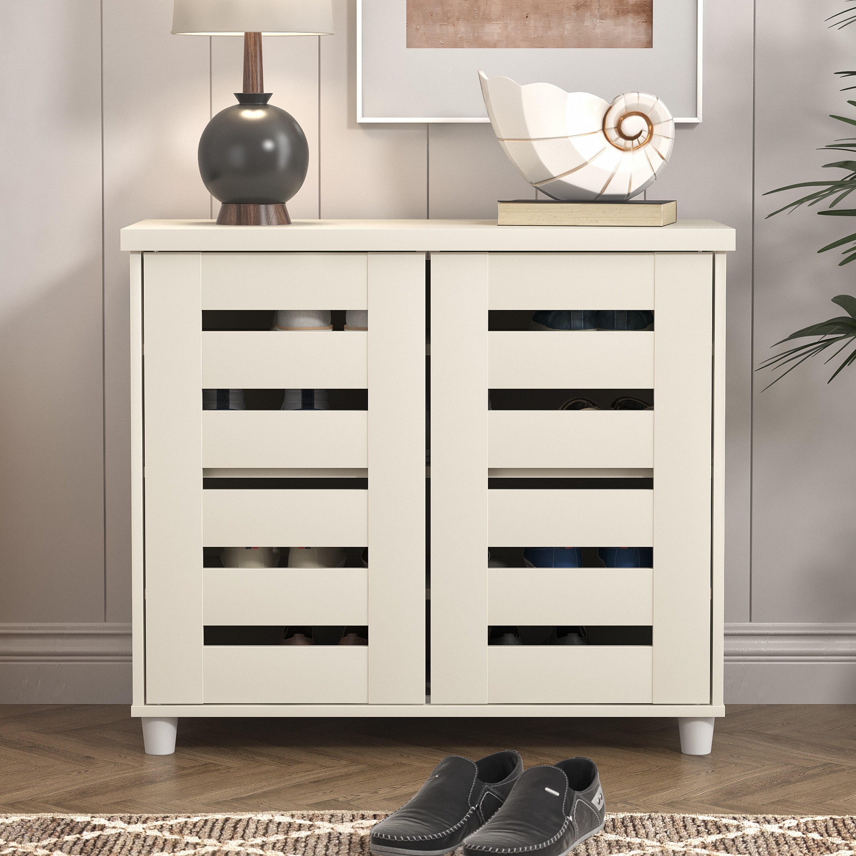 Slatted door best sale shoe cabinet