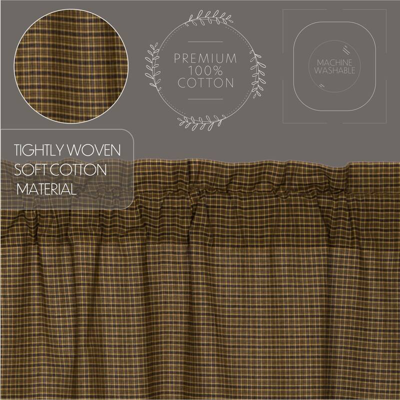 Rustic Kitchen Curtains Green Plaid Swag Pair Rod Pocket Cotton 36x36