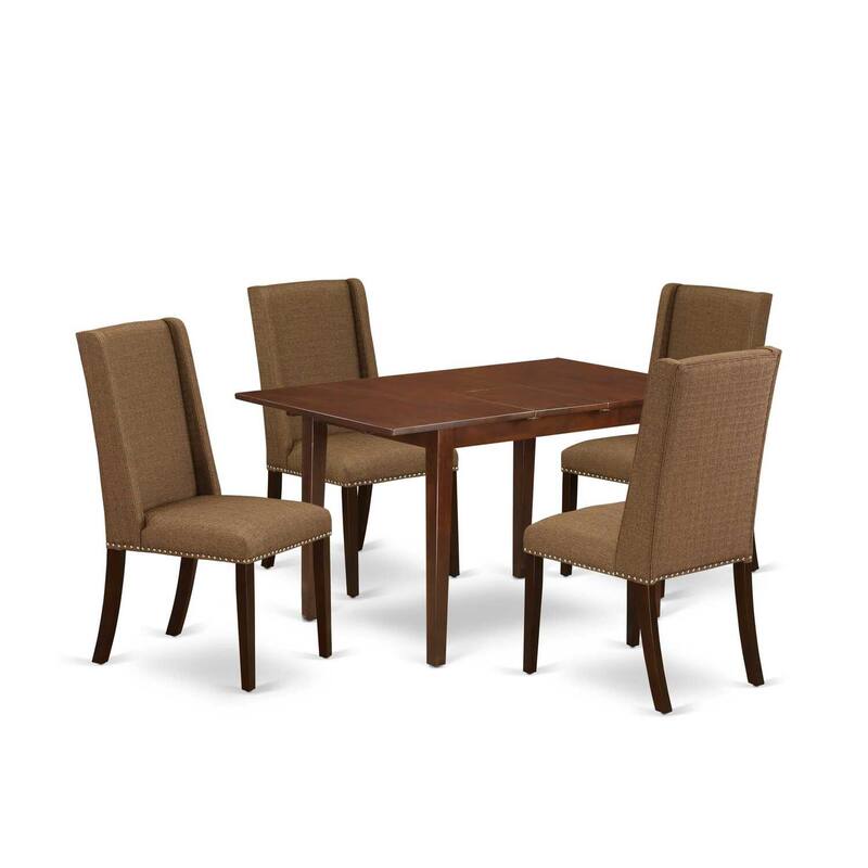 HomeStock 5-Pc Mahogany Finish Solid Wood Top - Dining Room Set with Leaf - Seats 4