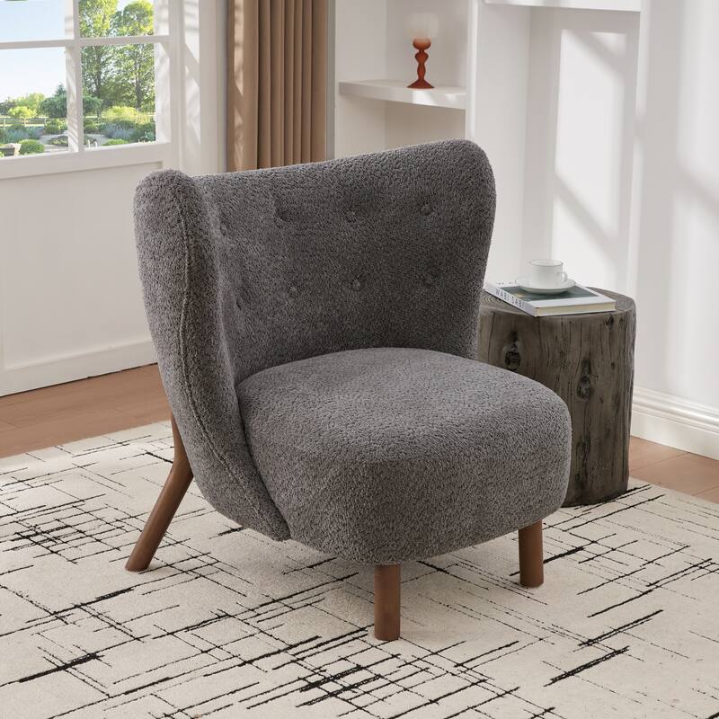 Scott Living - Aurora Modern Upholstered Accent Chair with High-Resilience Seat Cushion, Sculptural Backrest & Solid Wood Legs - Walnut+Dark grey