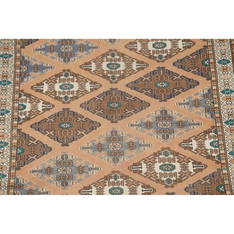 Geometric Turkoman Persian Vintage Area Rug Handmade Wool Carpet - 4'5" x 5'11"