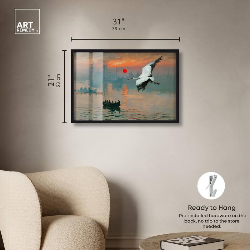Crane Sunset Shadowbox by Art Remedy
