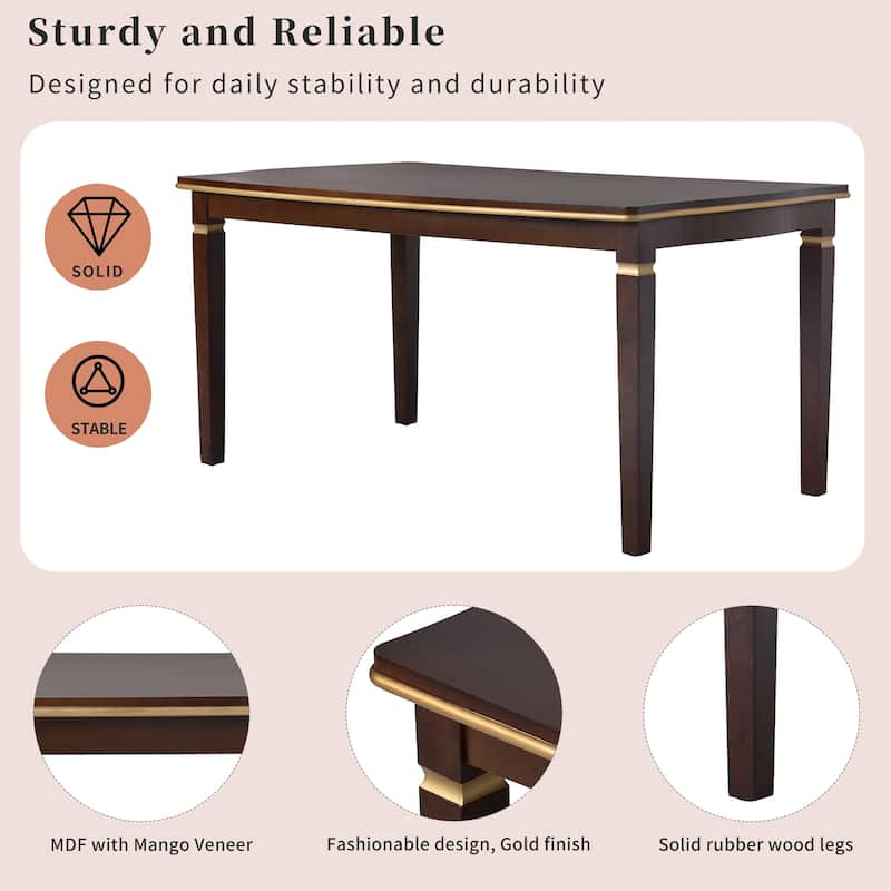 6 Piece Dining Table Set, 60" Solid Wood Rectangular Table with 4 High-Back Tufted Chairs and 1 Bench for Kitchen