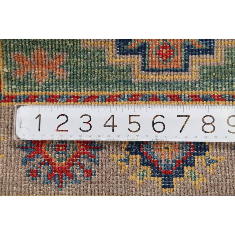 Green Geometric Kazak Accent Rug Hand-Knotted Wool Carpet - 2'0"x 2'11"