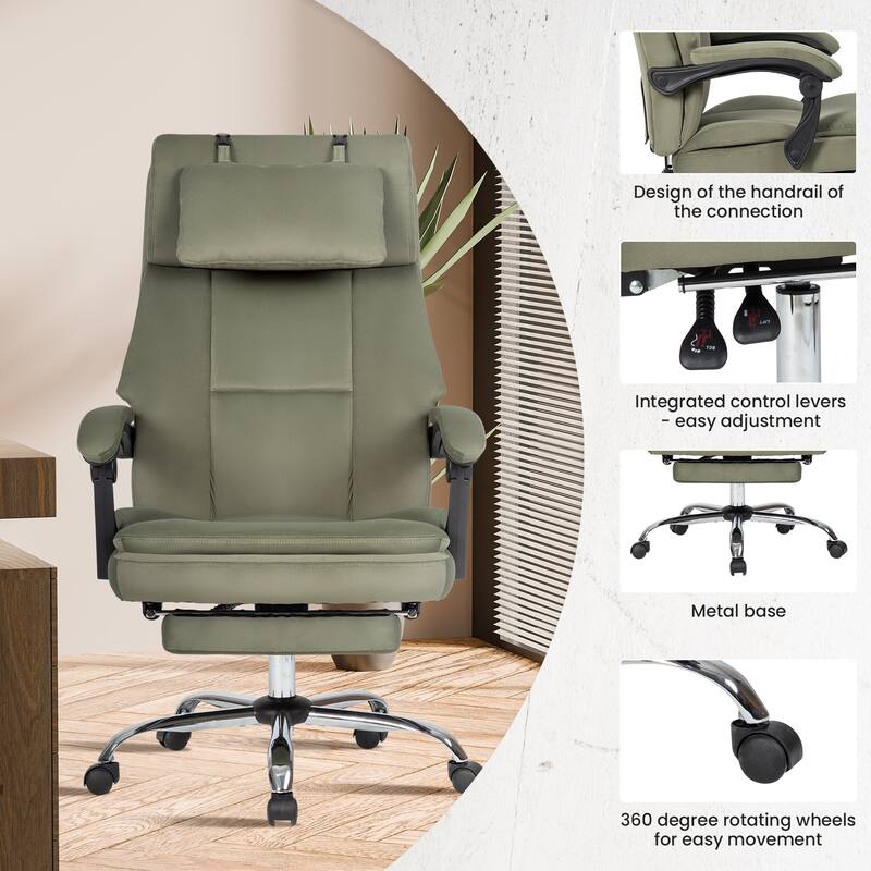 Big Tall Executive Office Chair with Footrest Removable Headrest High Back Ergonomic Computer Desk Chair Frosted Velvet