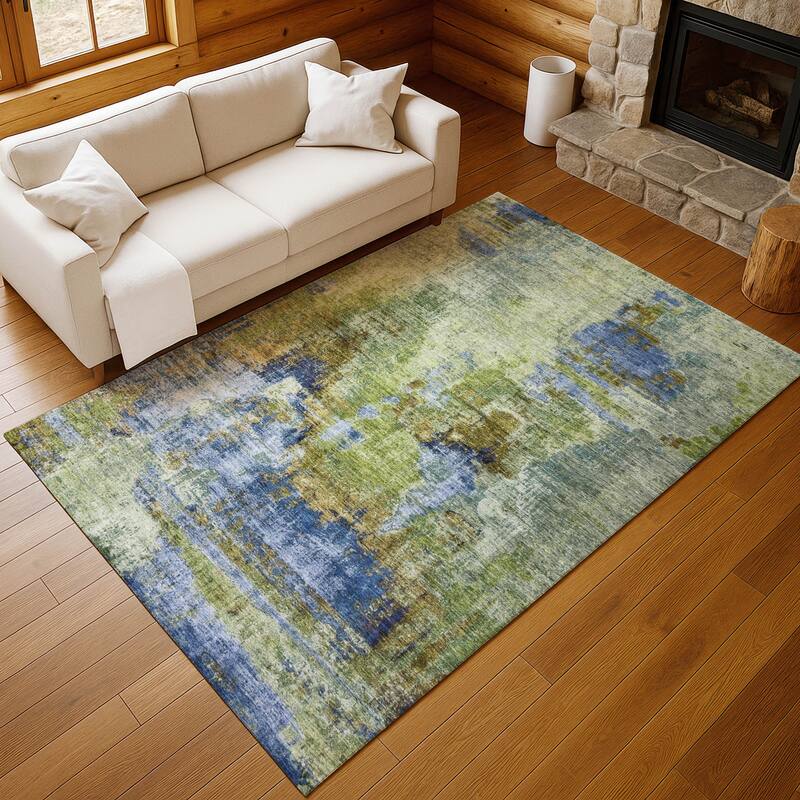 Machine Washable Indoor/ Outdoor Abstact Contemporary Chantille Rug