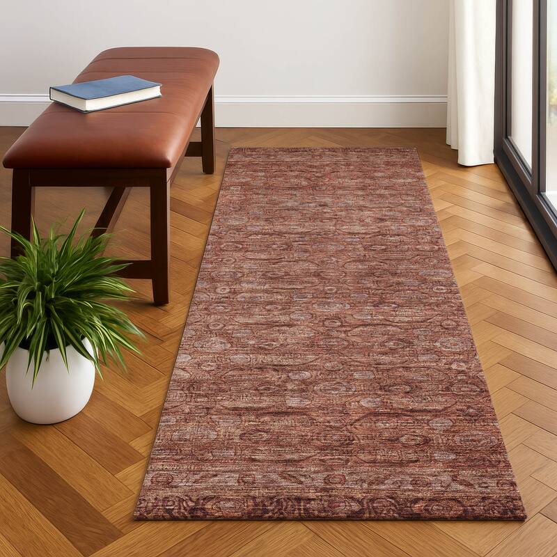 Premium Washable Super Soft Vintage Traditional Mayfield Rug - Terracotta - 2'3" x 7'6"