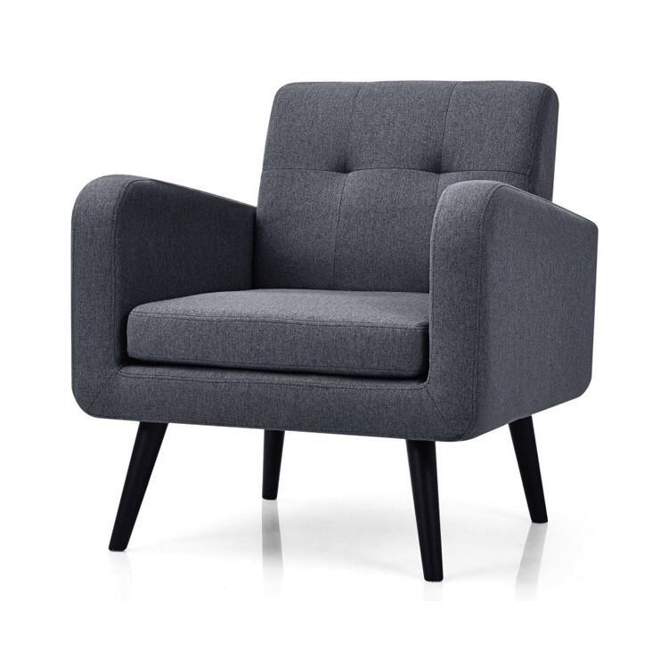 Modern Linen Upholstered Accent Chair with Soft Sponge Cushion and Rubber Wood Frame - 29.5”L x 29.5”W x 32.5”H