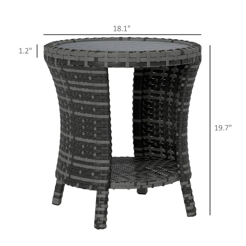 GDFStudio - Nova Outdoor Wicker Side Table with Dual-Tier Storage Design(Only table) - Outdoor Side Table
