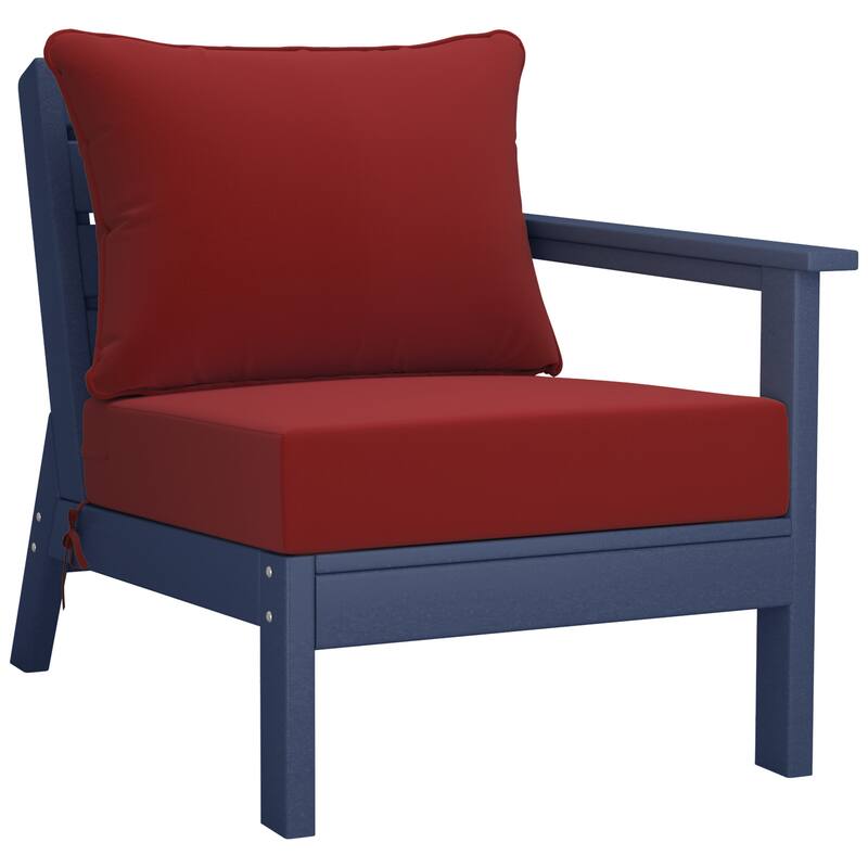 Birchwood All Weather HDPE Outdoor Patio Deep Seating Navy Blue Right Arm Facing Chair With Cushions (1-Piece)