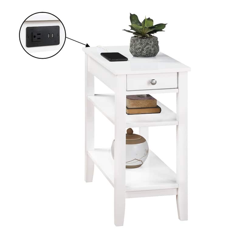 Chairside End Table with Smooth Drawer, USB Ports, Plug Outlet and Shelving, Contemporary Living Room Side Table with Storage