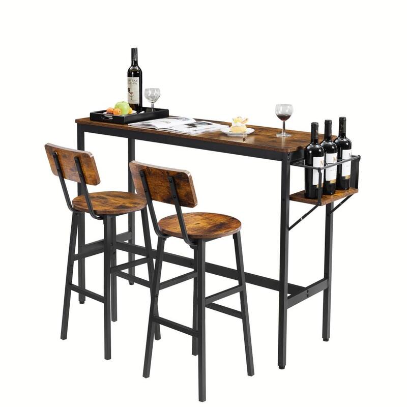 Bar Table Set with wine bottle storage rack Rustic Brown 47.24'' L x 15.75'' W x 35.43'' H