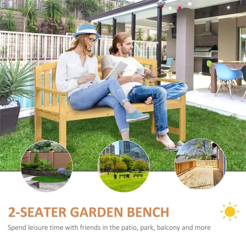 Fir Wood Two Seater Garden Bench with Slatted Seat and Back for Patio or Outdoor Use - 56.25" W x 20" D x 33.5" H