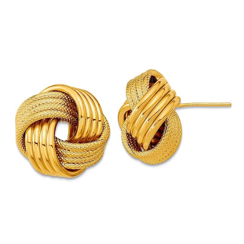 Curata 14k Yellow or White Gold 16.5mm Textured Love Knot Post Earrings - Yellow Gold