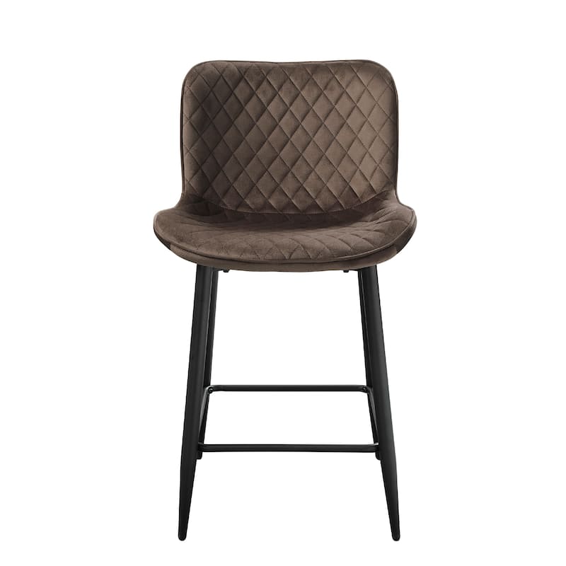 Aniya Counter Stool Chair Set of 2, Black Metal Legs, Brown Velvet